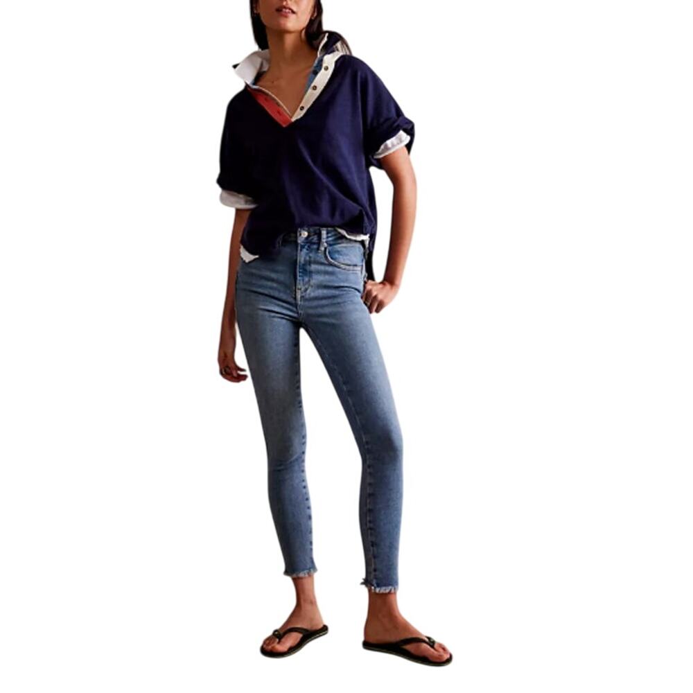 We The Free People Women's High-Rise Jegging Jeans Skinny Raw Edge Size 25 Blue
